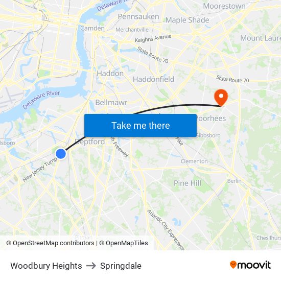 Woodbury Heights to Springdale map