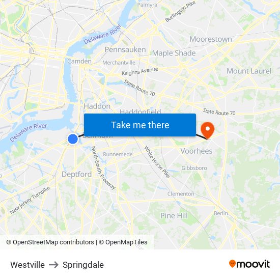 Westville to Springdale map