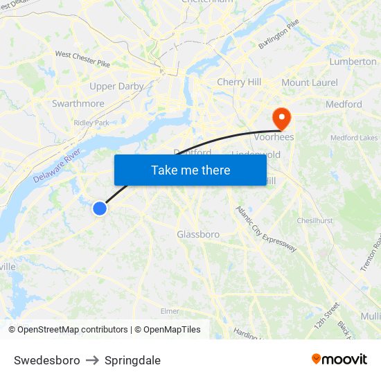 Swedesboro to Springdale map