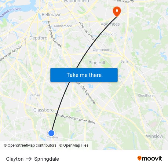 Clayton to Springdale map