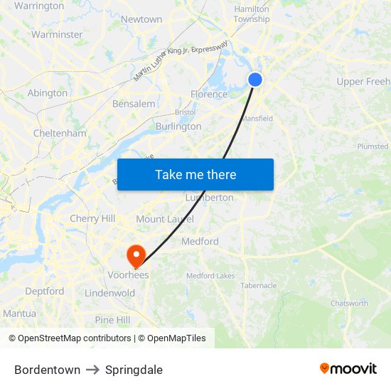 Bordentown to Springdale map