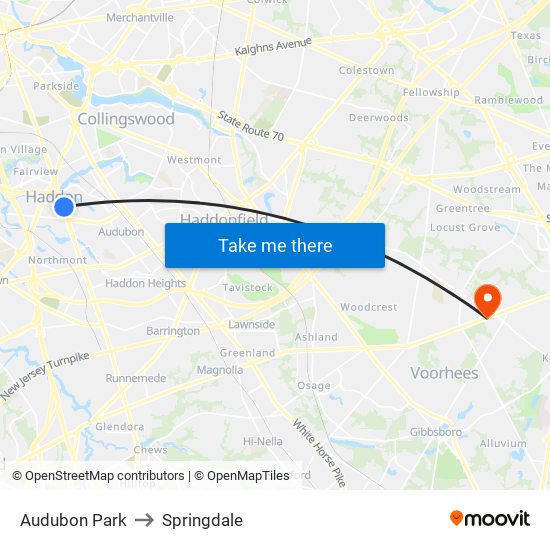 Audubon Park to Springdale map