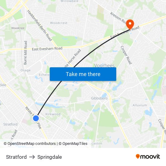 Stratford to Springdale map