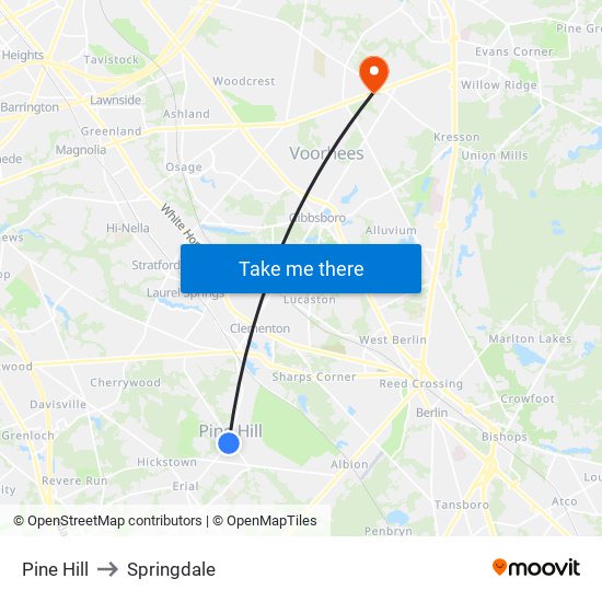 Pine Hill to Springdale map