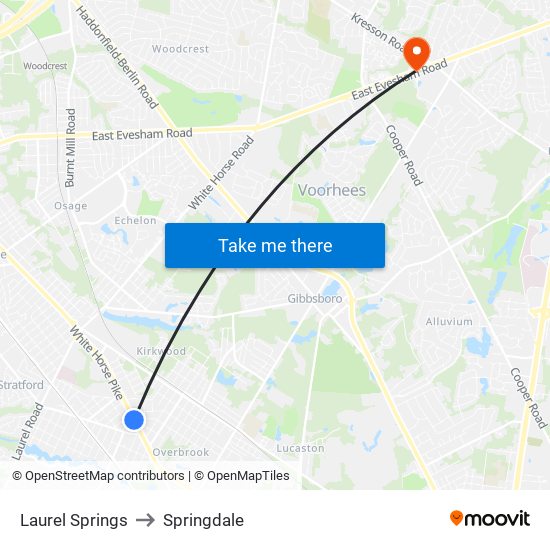 Laurel Springs to Springdale map