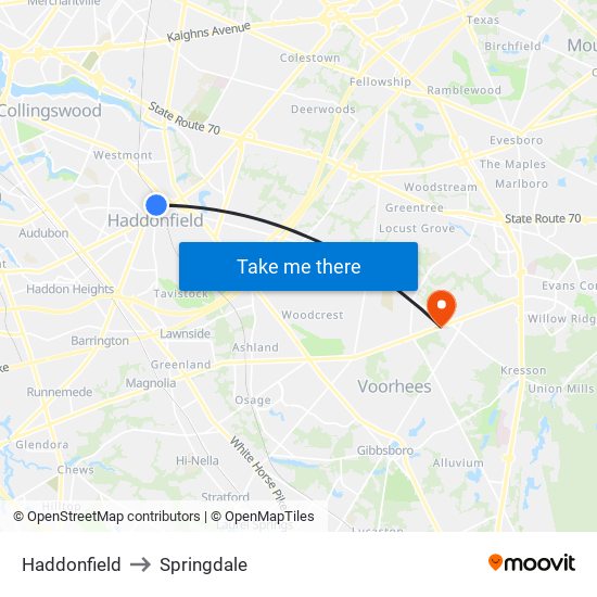 Haddonfield to Springdale map