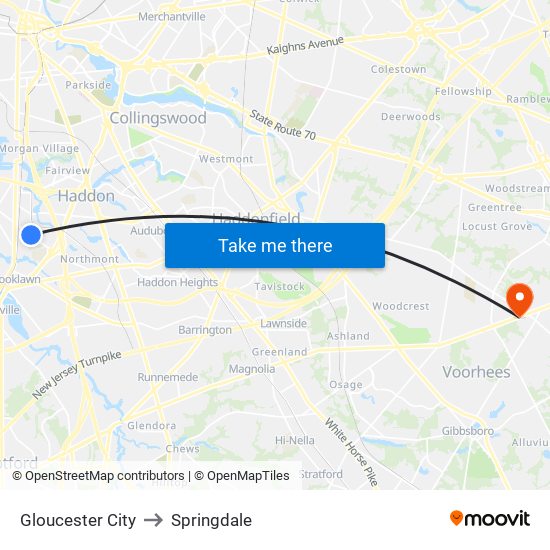 Gloucester City to Springdale map