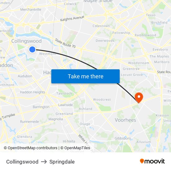 Collingswood to Springdale map