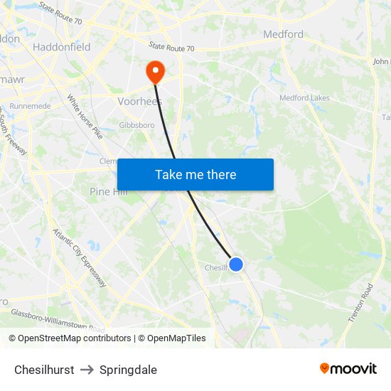 Chesilhurst to Springdale map