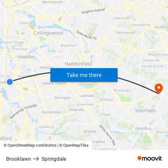 Brooklawn to Springdale map