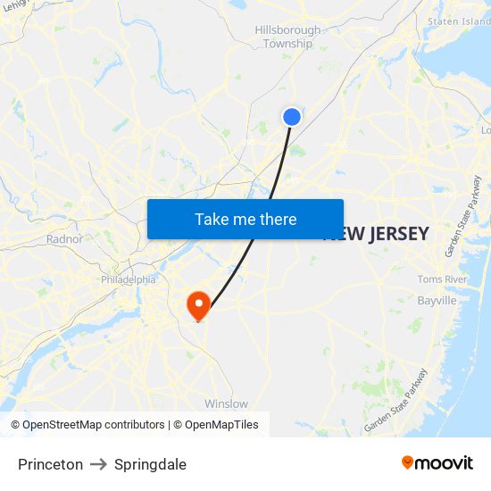 Princeton to Springdale map