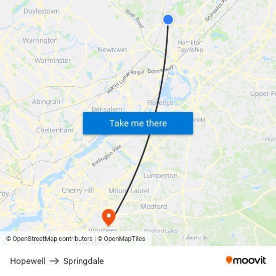 Hopewell to Springdale map