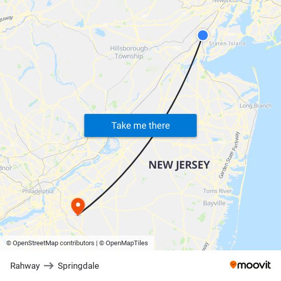 Rahway to Springdale map