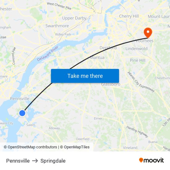 Pennsville to Springdale map