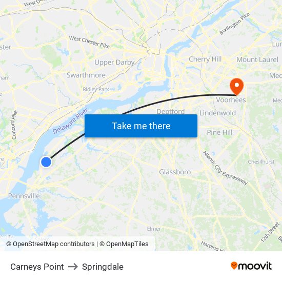 Carneys Point to Springdale map