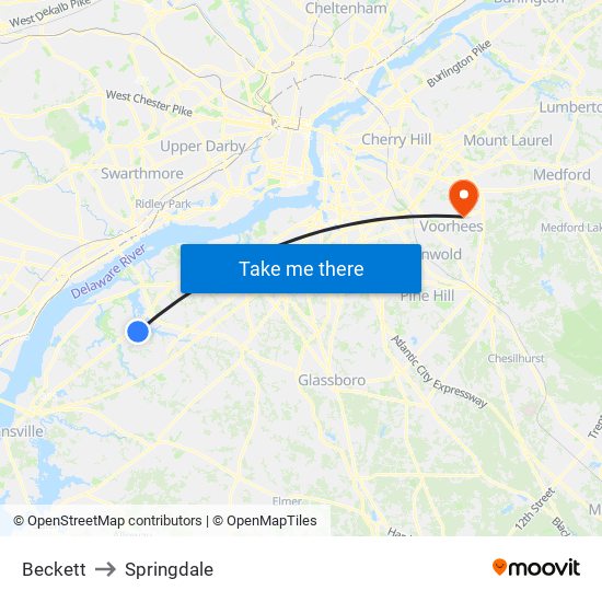 Beckett to Springdale map