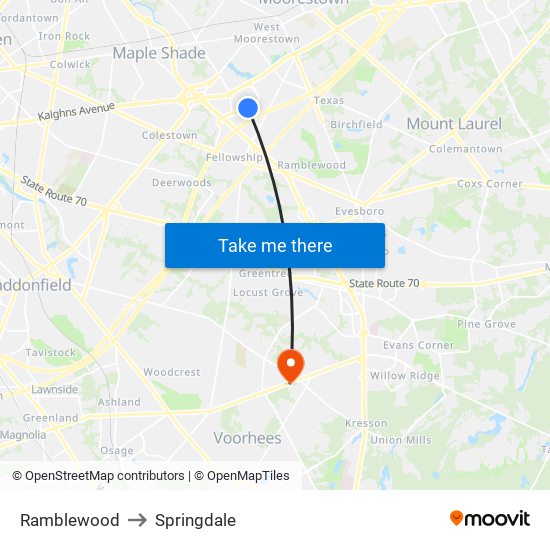 Ramblewood to Springdale map