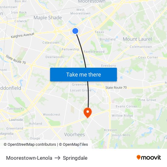 Moorestown-Lenola to Springdale map