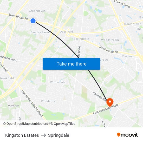 Kingston Estates to Springdale map
