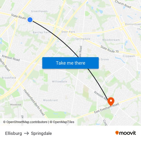 Ellisburg to Springdale map