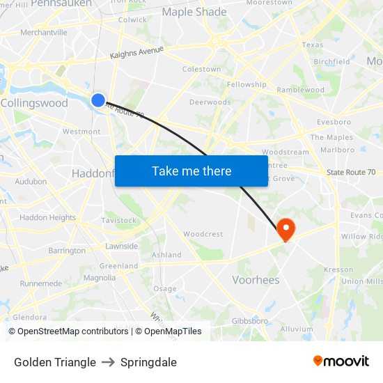 Golden Triangle to Springdale map