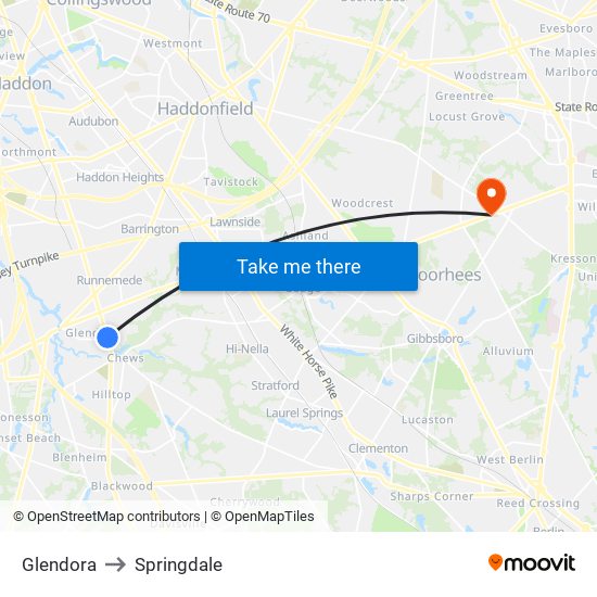 Glendora to Springdale map