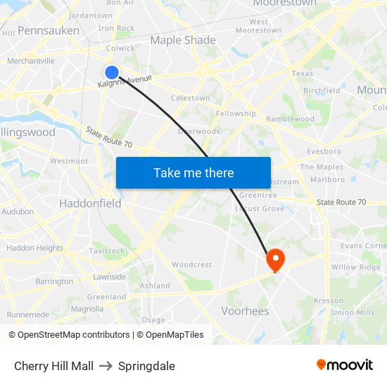 Cherry Hill Mall to Springdale map