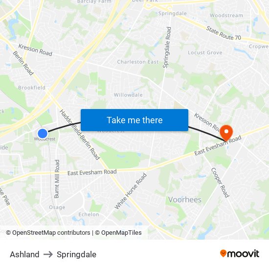 Ashland to Springdale map