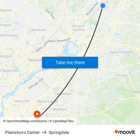 Plainsboro Center to Springdale map