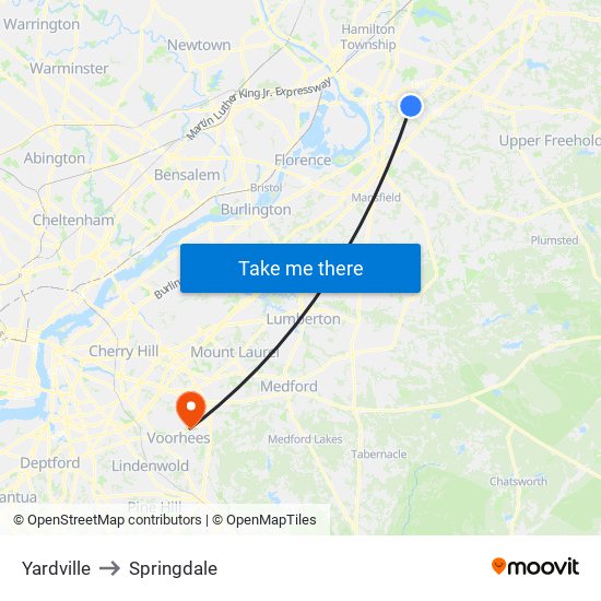 Yardville to Springdale map