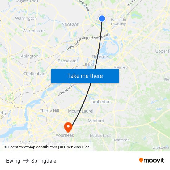 Ewing to Springdale map