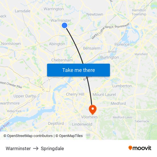 Warminster to Springdale map