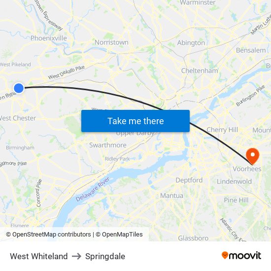 West Whiteland to Springdale map