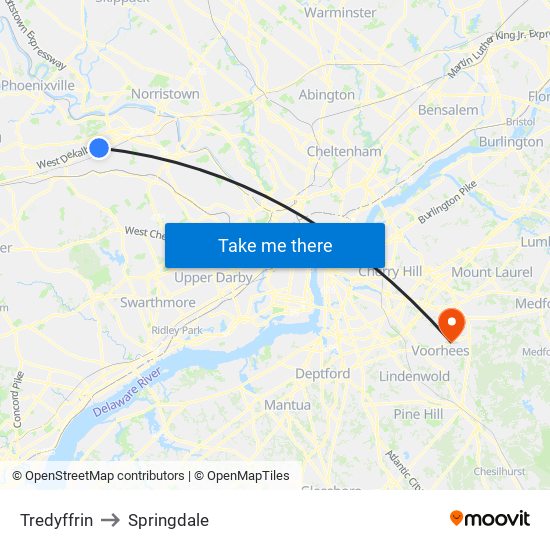 Tredyffrin to Springdale map