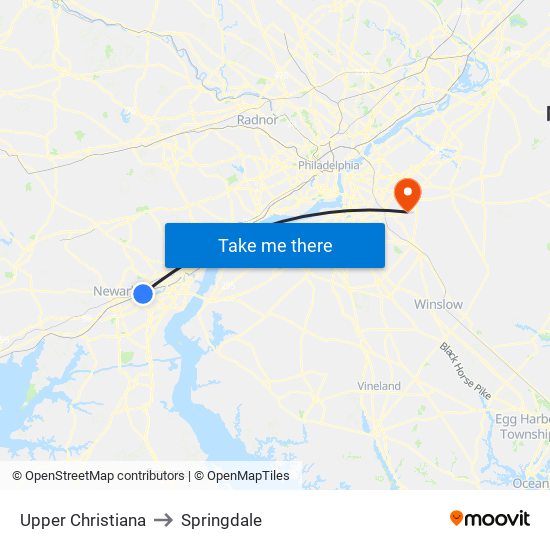 Upper Christiana to Springdale map