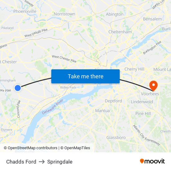 Chadds Ford to Springdale map