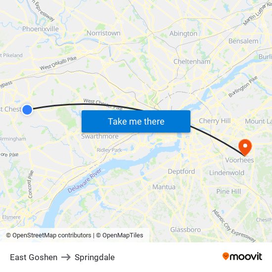 East Goshen to Springdale map