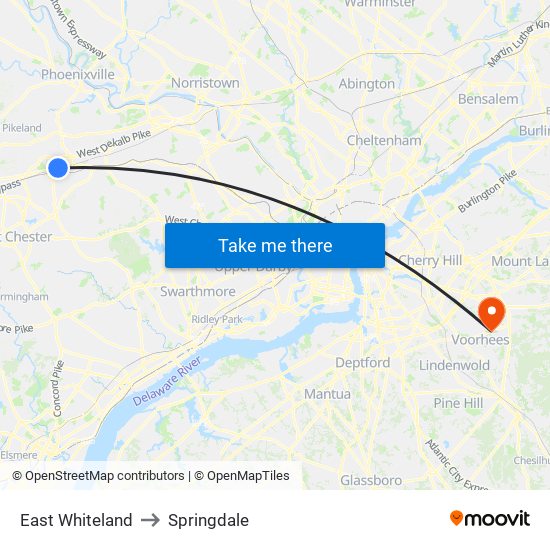 East Whiteland to Springdale map