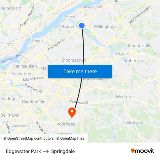 Edgewater Park to Springdale map