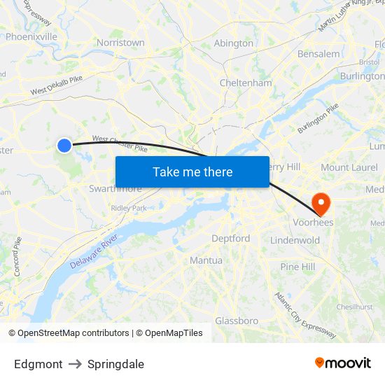 Edgmont to Springdale map