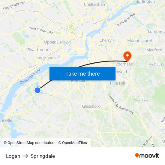 Logan to Springdale map