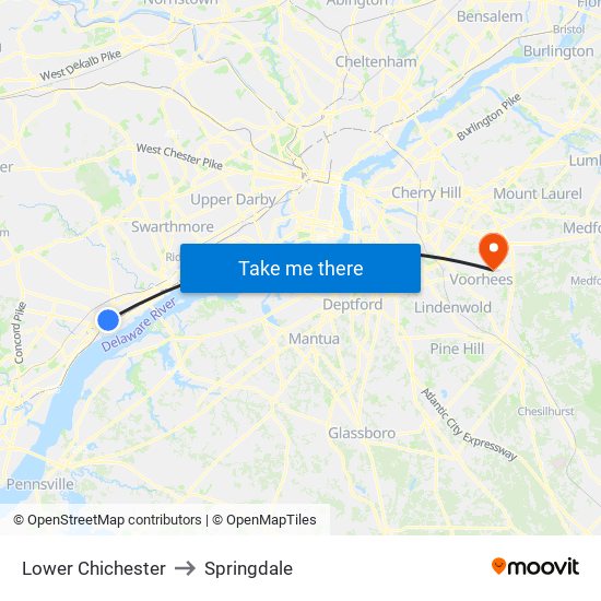 Lower Chichester to Springdale map