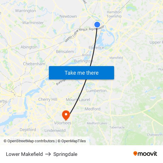 Lower Makefield to Springdale map