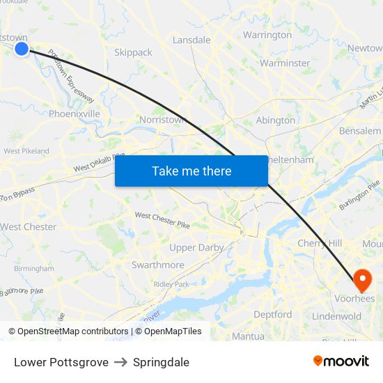 Lower Pottsgrove to Springdale map