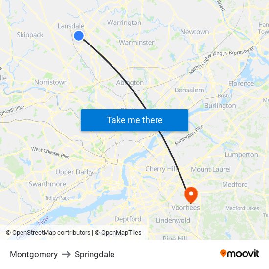 Montgomery to Springdale map