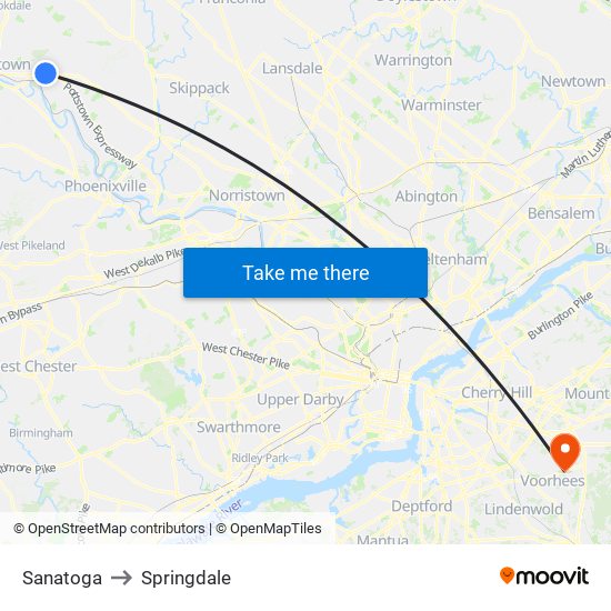 Sanatoga to Springdale map