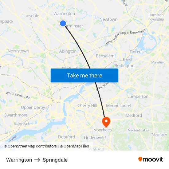 Warrington to Springdale map