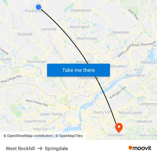 West Rockhill to Springdale map