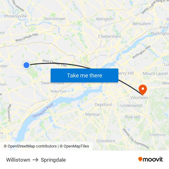 Willistown to Springdale map