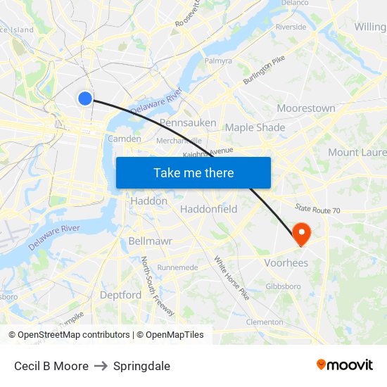 Cecil B Moore to Springdale map